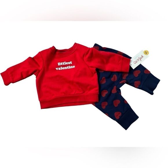 Cat & Jack "Littlest Valentine" Long Sleeve Top with Pants Hearts 0-3 months NWT - Picture 1 of 10